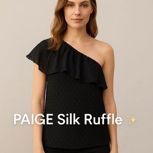 Paige Silk Blend One Shoulder Ruffle Top Black Size Small NWT